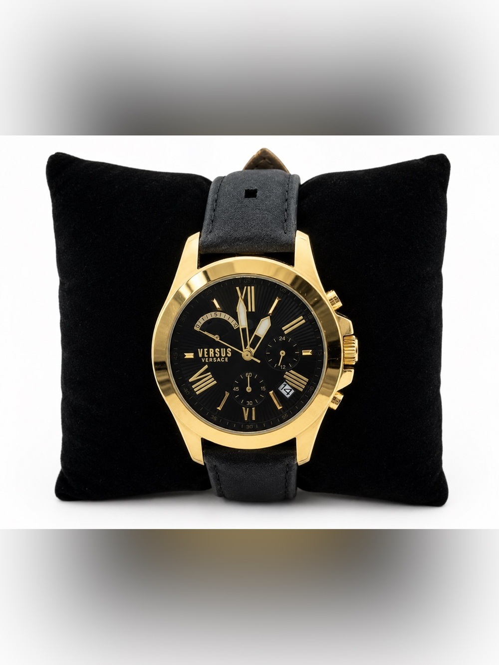 Versus Versace VSPBH8521 Gold Tone Chronograph Black Dial Men’s Watch Date